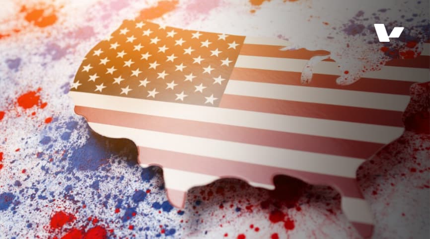 Alt text: "Close-up of the American flag, featuring the stars and stripes in vibrant colors, symbolizing the US.