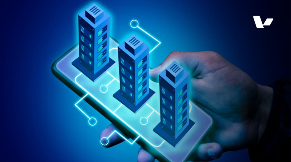 A futuristic digital illustration of a smart building infrastructure emerging from a tablet screen