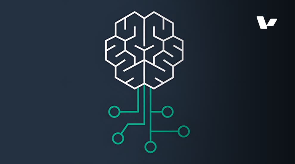 Illustration of a brain design with interconnected nodes and circuits, symbolizing artificial intelligence and machine learning technology.