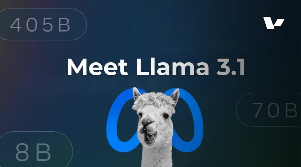 "Meet Llama 3.1 – A promotional graphic featuring a llama with the Meta infinity loop in the background.