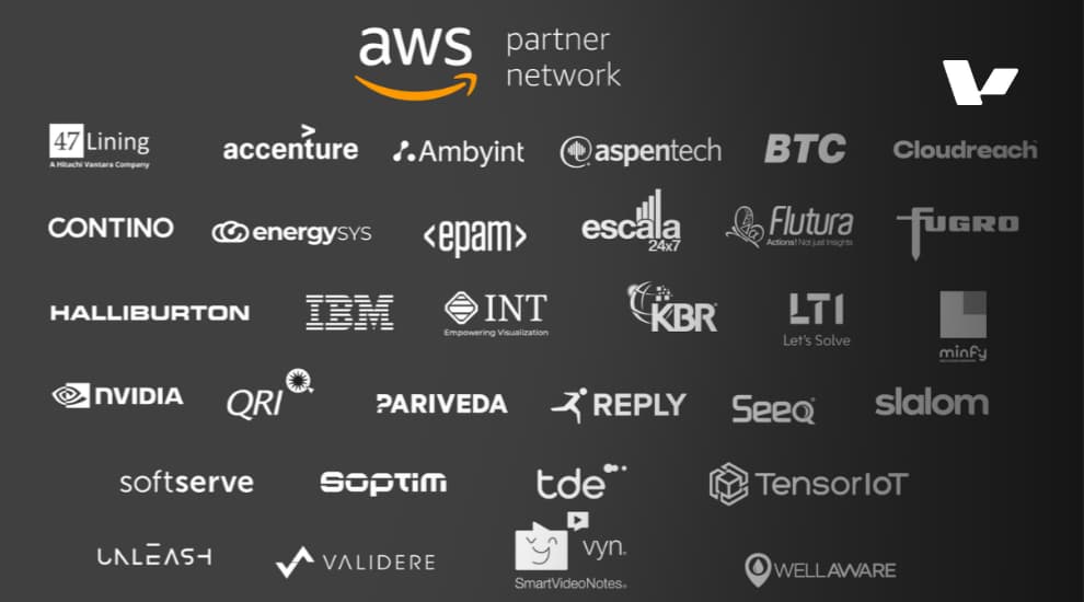 Logos of various AWS Partner Network companies including Valere, Accenture, IBM, NVIDIA, and more, showcasing collaboration with AWS for enterprise solutions.